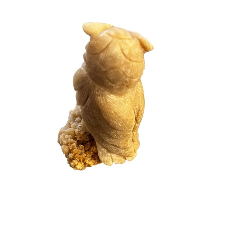 Calcite Carved Stone Owl On Natural Crystal - Picture 3 of 6